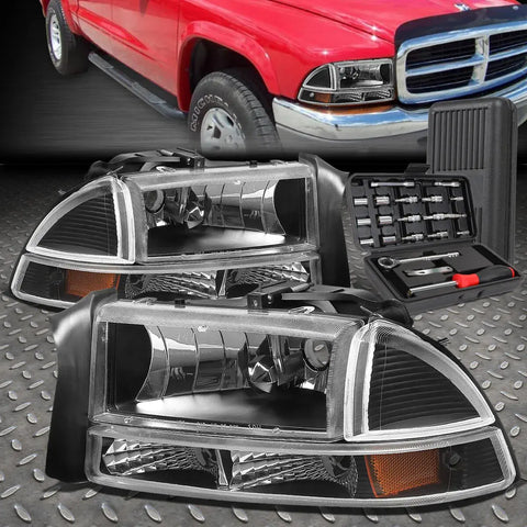 97-04 Dodge Dakota Durango Black Amber Side Headlight Bumper Lamp+Tool Set Speed Daddy