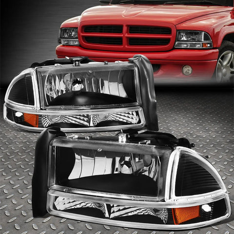 97-04 Dodge Dakota Durango Black Housing Amber Corner Headlight Bumper Lamp Speed Daddy