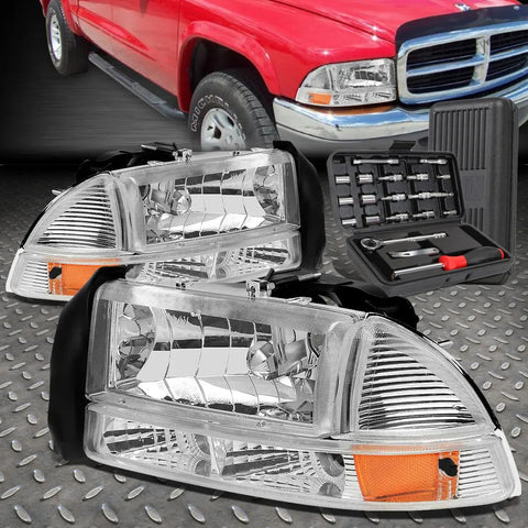 97-04 Dodge Dakota Durango Chrome Amber Side Headlight Bumper Lamp+Tool Set Speed Daddy