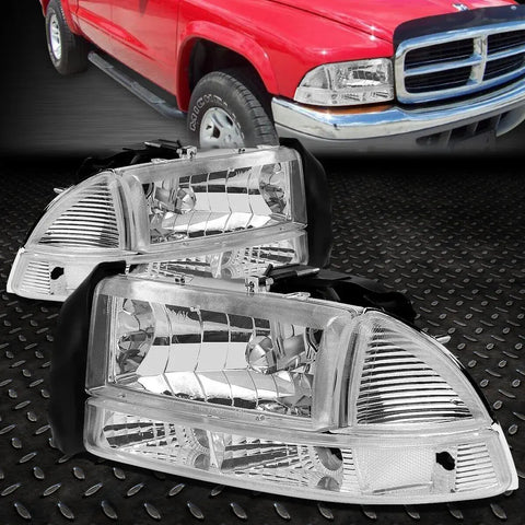 97-04 Dodge Dakota Durango Chrome Housing Clear Corner Headlight Bumper Lamp Speed Daddy