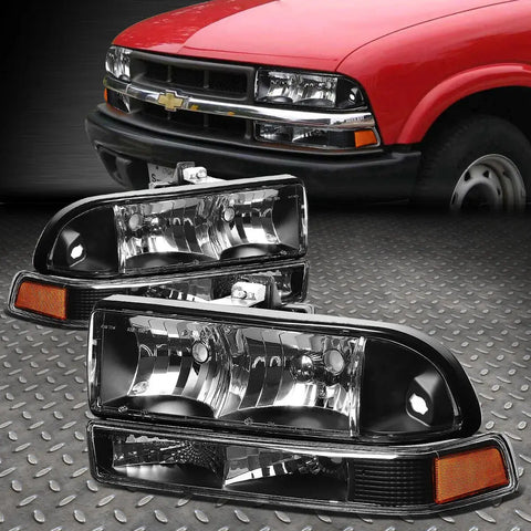 98-04 Chevy S10 Pickup Blazer Black/Amber Corner Headlight Bumper Head Lamp Speed Daddy