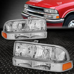 98-04 Chevy S10 Pickup Blazer Chrome/Amber Corner Headlight Bumper Head Lamp Speed Daddy