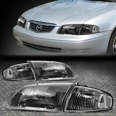 98-99 Mazda 626 Black Housing Clear Corner Headlight Replacement Head Lamps Speed Daddy