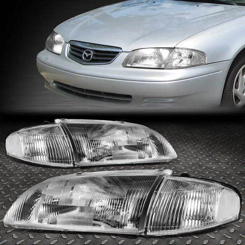 98-99 Mazda 626 Chrome Housing Clear Corner Headlight Replacement Head Lamps Speed Daddy