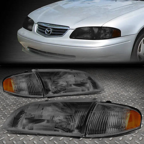 98-99 Mazda 626 Smoked Housing Amber Corner Headlight Replacement Head Lamps Speed Daddy