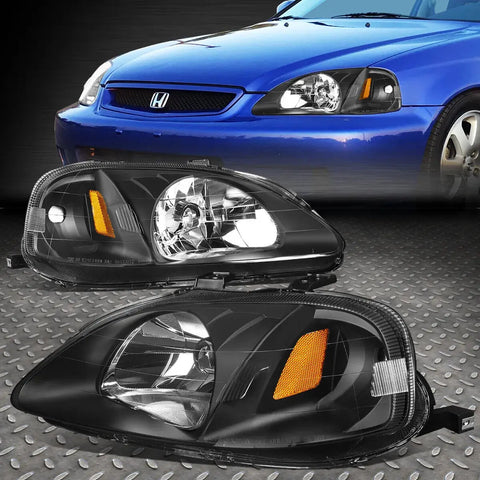 99-00 Honda Civic Ej Em Ek Black Housing Amber Corner Headlight Signal Lamps Speed Daddy