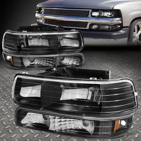 99-02 Chevy Silverado 00-06 Suburban Tahoe Black Headlights Turn Signal Lamp Speed Daddy