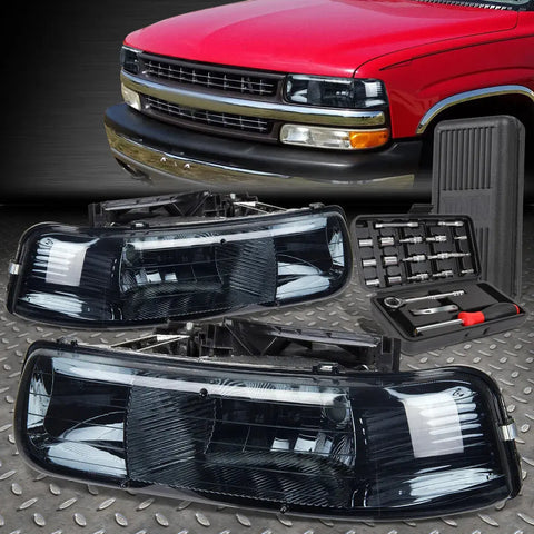 99-02 Chevy Silverado Suburban 1500 2500 Smoked Housing Headlights+Tool Set Speed Daddy