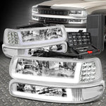 99-02 Silverado Led Drl Bumper Signal Headlight Lamp+Tool Set Chrome/Clear Speed Daddy