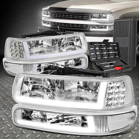 99-02 Silverado Led Drl Bumper Signal Headlight Lamp+Tool Set Chrome/Clear Speed Daddy