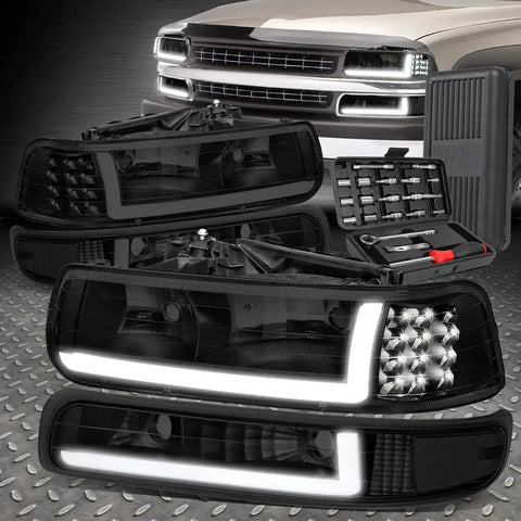 99-02 Silverado Led Drl Bumper Signal Headlight Lamp+Tool Set Tinted/Clear Speed Daddy