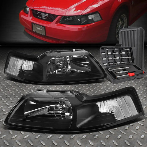 99-04 Ford Mustang Black Housing Clear Side Headlight Head Lamps+Tool Set Speed Daddy