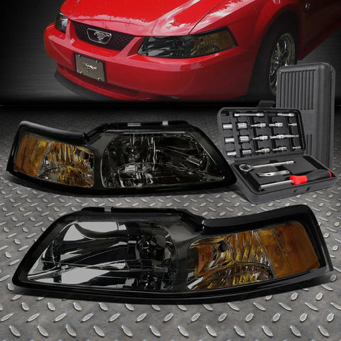 99-04 Ford Mustang Smoked Housing Amber Side Headlight Head Lamps+Tool Set Speed Daddy