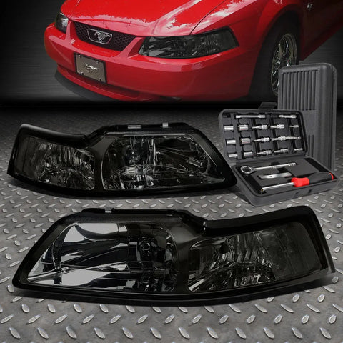 99-04 Ford Mustang Smoked Housing Clear Side Headlight Haed Lamps+Tool Set Speed Daddy