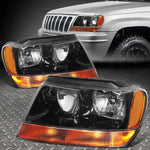 99-04 Jeep Grand Cherokee Wj Black Housing Amber Corner Headlight Headlamps Speed Daddy