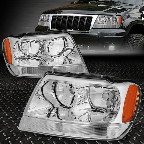 99-04 Jeep Grand Cherokee Wj Chrome Housing Amber Corner Headlight Head Lamp Speed Daddy