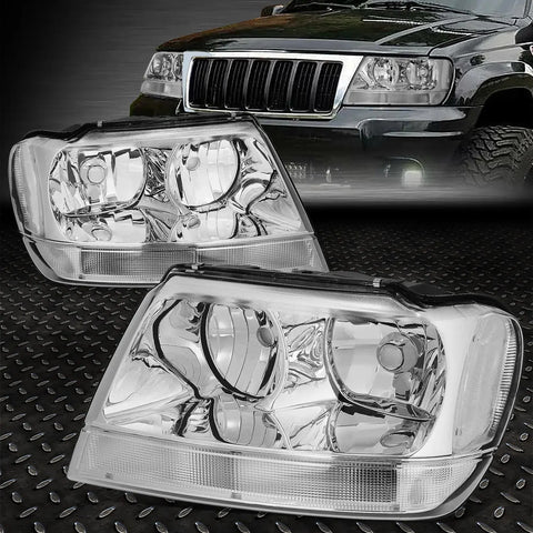 99-04 Jeep Grand Cherokee Wj Chrome Housing Clear Corner Headlight Head Lamp Speed Daddy