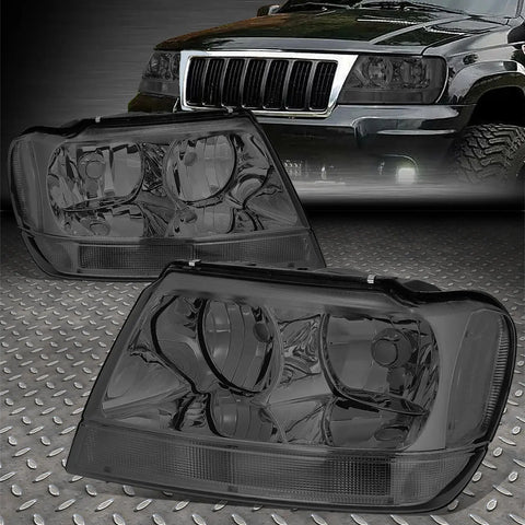 99-04 Jeep Grand Cherokee Wj Smoked Housing Clear Corner Headlight Head Lamp Speed Daddy