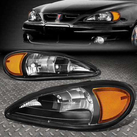 99-05 Pontiac Grand Am Pair Black Housing Amber Corner Headlight Head Lamps Speed Daddy