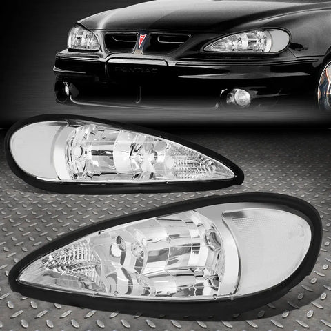 99-05 Pontiac Grand Am Pair Chrome Housing Clear Corner Headlight Head Lamps Speed Daddy