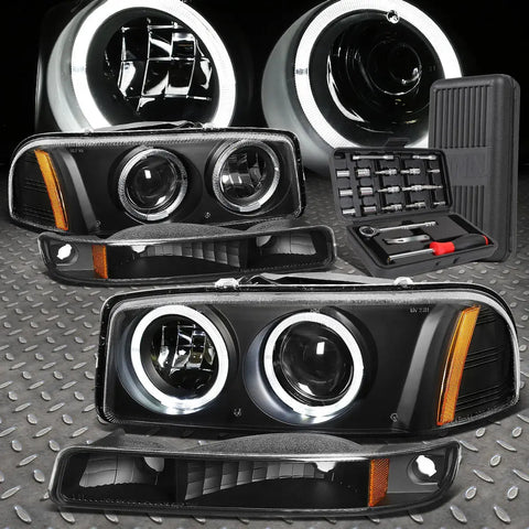 99-06 Gmc Sierra Led Halo Projector Headlight Bumper Lamps+Tool Set Black Speed Daddy