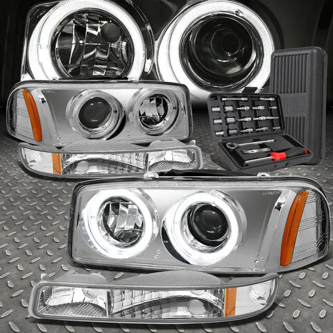 99-06 Gmc Sierra Led Halo Projector Headlight Bumper Lamps+Tool Set Chrome Speed Daddy