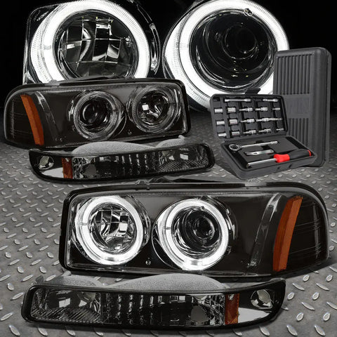 99-06 Gmc Sierra Led Halo Projector Headlight Bumper Lamps+Tool Set Smoked Speed Daddy