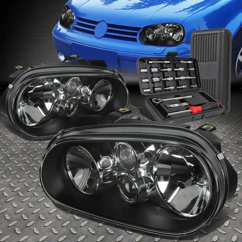 99-06 Vlokswagen Golf Cabrio Projector Headlight Head Lamps+Tool Set Black Speed Daddy