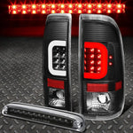 99-07 Ford Super Duty 3D Led C-Bar Tail Light+Third Brake Lamp Black/Clear Speed Daddy