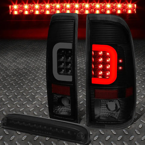 99-07 Ford Super Duty 3D Led C-Bar Tail Light+Third Brake Lamp Black/Smoked Speed Daddy