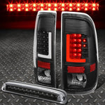 99-07 Ford Super Duty 3D Led L-Bar Tail Light+Third Brake Lamp Black/Clear Speed Daddy