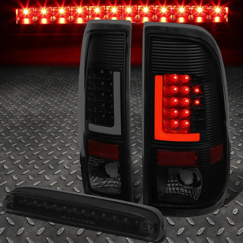 99-07 Ford Super Duty 3D Led L-Bar Tail Light+Third Brake Lamp Black/Smoked Speed Daddy