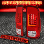 99-07 Ford Super Duty 3D Led L-Bar Tail Light+Third Brake Lamp Chrome/Red Speed Daddy