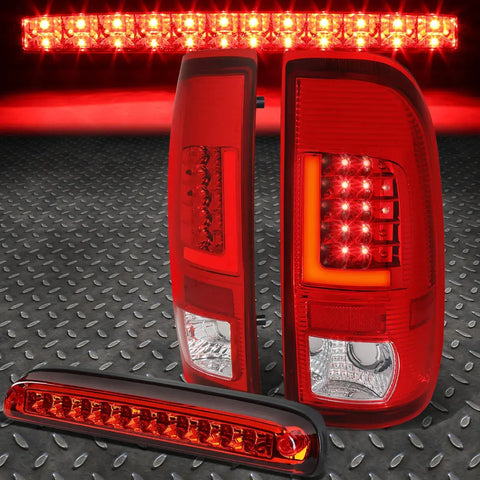 99-07 Ford Super Duty 3D Led L-Bar Tail Light+Third Brake Lamp Chrome/Red Speed Daddy