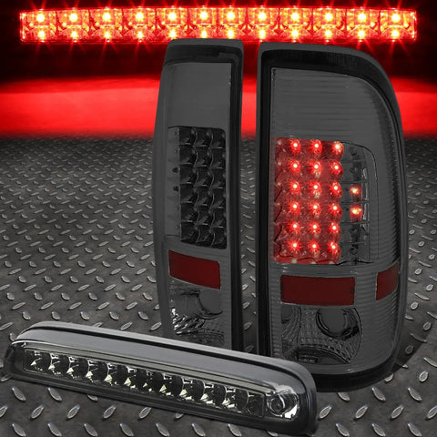 99-07 Ford Super Duty Full Led Tail Lights+Third Brake Lamp Chrome/Smoked Speed Daddy