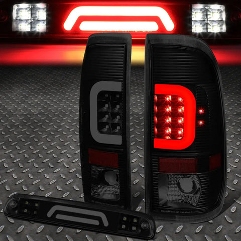 99-07 Ford Super Duty Led C-Bar Tail Light+3D Third Brake/Cargo Lamp Smoked Speed Daddy