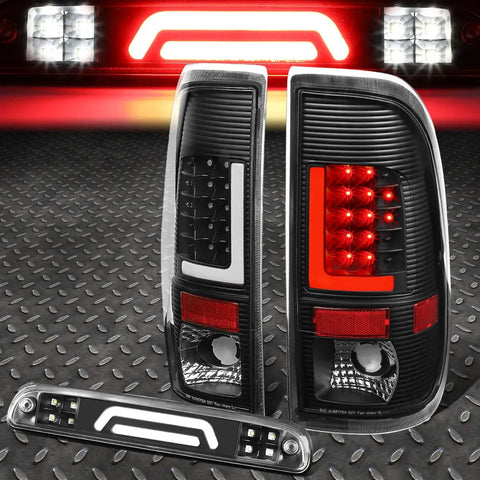 99-07 Ford Super Duty Led L-Bar Tail Light+3D Third Brake/Cargo Lamp Black Speed Daddy