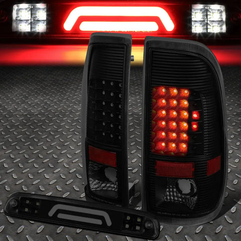 99-07 Ford Super Duty Led Tail Lights+3D Bar Third Brake/Cargo Lamp Smoked Speed Daddy