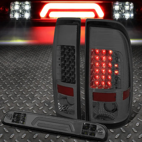 99-07 Ford Super Duty Led Tail Lights+3D Bar Third Brake/Cargo Lamp Tinted Speed Daddy