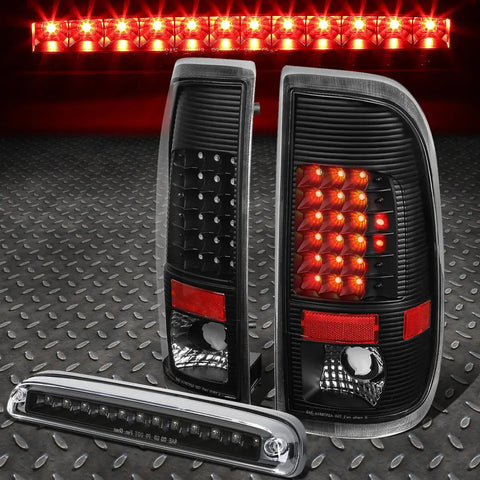 99-07 Ford Super Duty Pair Full Led Tail Light+Third Brake Lamp Black/Clear Speed Daddy