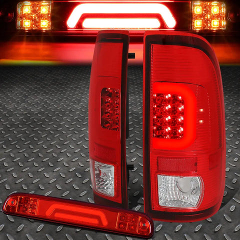 99-07 Ford Super Duty Red Led C-Bar Tail Light+3D 3Rd Third Brake/Cargo Lamp Speed Daddy