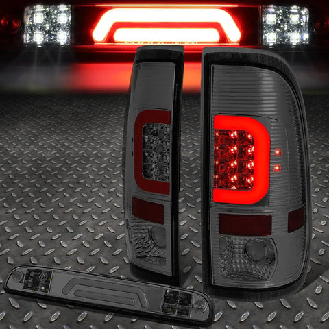 99-07 Ford Super Duty Red Led C-Bar Tail+3D Third Brake/Cargo Light Tinted Speed Daddy