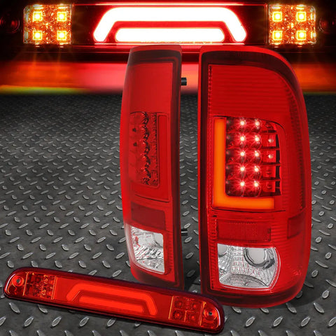 99-07 Ford Super Duty Red Led L-Bar Tail Light+3D 3Rd Third Brake/Cargo Lamp Speed Daddy