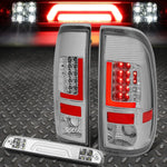 99-07 Ford Super Duty Red Led L-Bar Tail+3D Third Brake/Cargo Light Chrome Speed Daddy