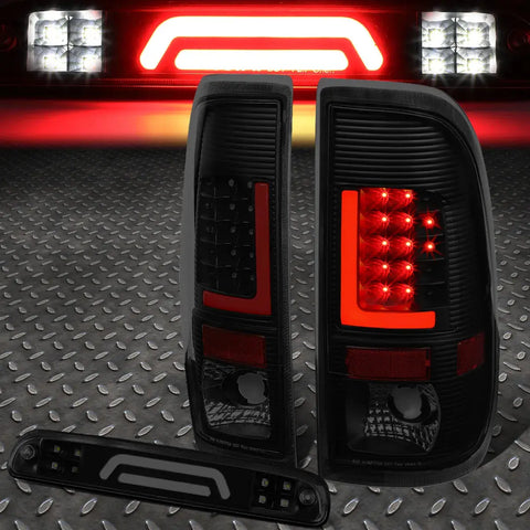 99-07 Ford Super Duty Red Led L-Bar Tail+3D Third Brake/Cargo Light Smoked Speed Daddy