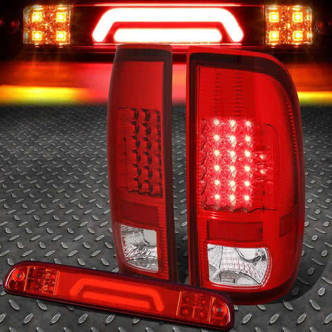 99-07 Ford Super Duty Red Lens Led Tail Lights+3D Bar Third Brake/Cargo Lamp Speed Daddy