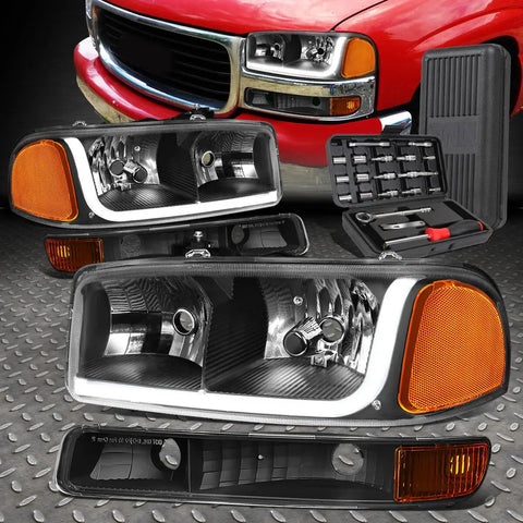 99-07 Gmc Sierra Yukon Led Drl Black/Amber Headlights Bumper Lamps+Tool Set Speed Daddy