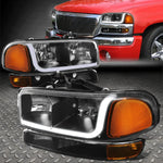 99-07 Gmc Sierra/Yukon Led Drl Black Amber Headlights W/Bumper Signal Lamps Speed Daddy