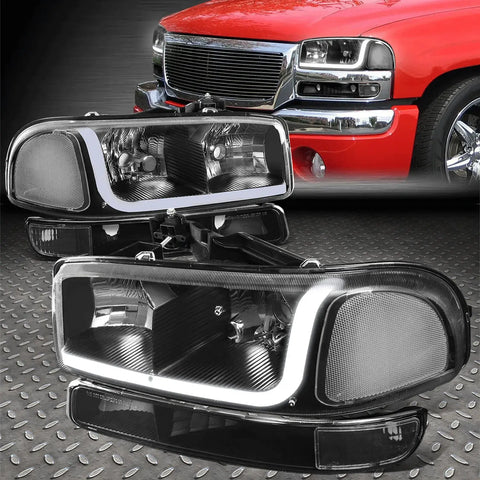 99-07 Gmc Sierra/Yukon Led Drl Black Clear Headlights W/Bumper Signal Lamps Speed Daddy