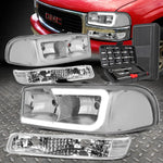 99-07 Gmc Sierra Yukon Led Drl Chrome/Clear Headlight W/Bumper Lamp+Tool Set Speed Daddy